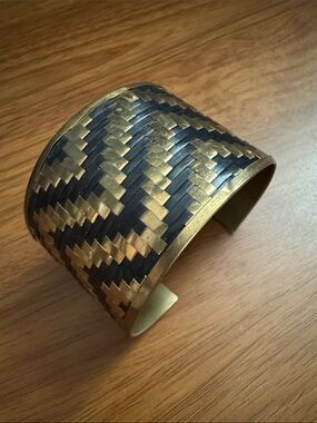 Brass and black woven cuff bracelet
